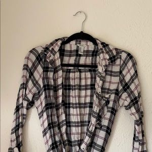Forever 21 Plaid Long Tie String Shirt